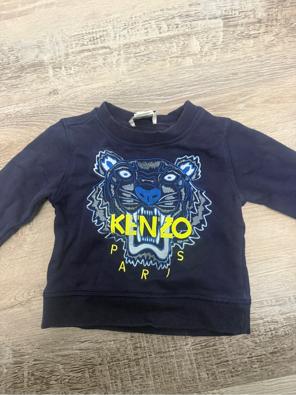 Kenzo Kids Navy Blue Tiger Logo Sweatshirt with Yellow Accent kids size 2A